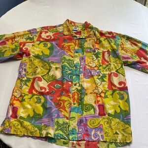 Gotcha VTG Hawaiian Floral Geometric Button Up Shirt Size XL